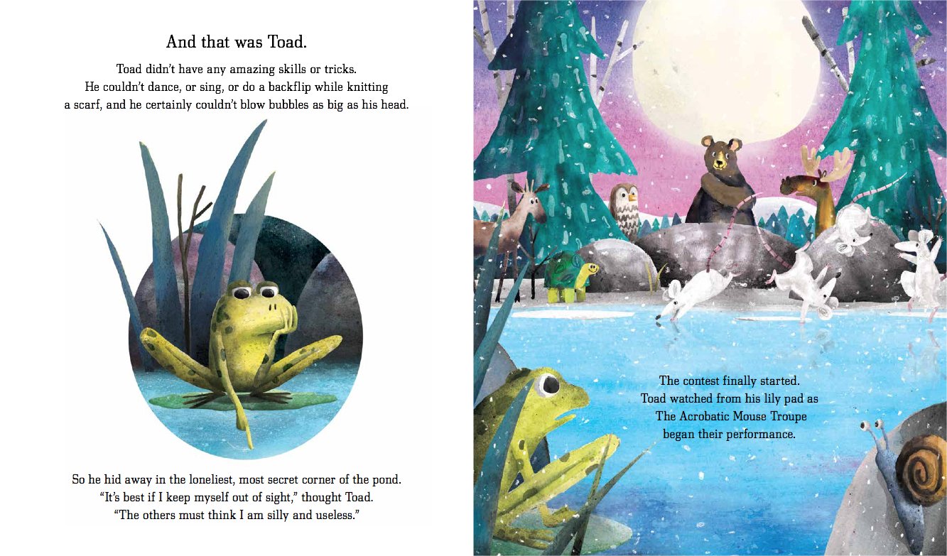 Toad Has Talent pages by Richard Smythe Publisher Frances Lincoln 9781786037244